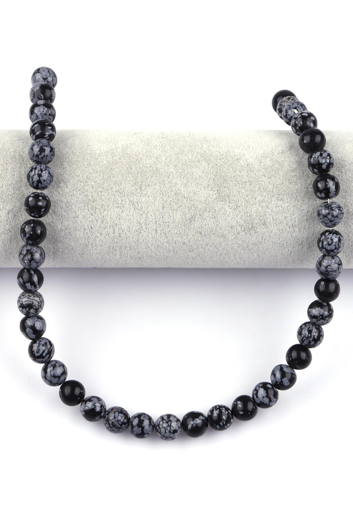 Karlı Obsidyen Doğal Taş Dizi 10 mm Küre Kesim
