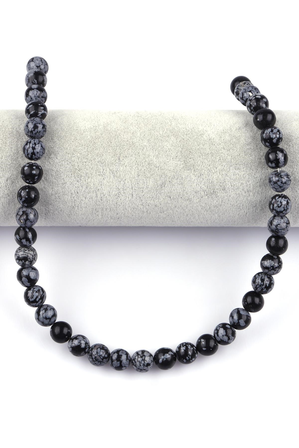 Karlı Obsidyen Doğal Taş Dizi 10 mm Küre Kesim