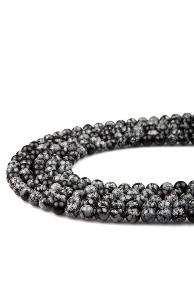 Karlı Obsidyen Doğal Taş Dizi 8 mm Küre Kesim