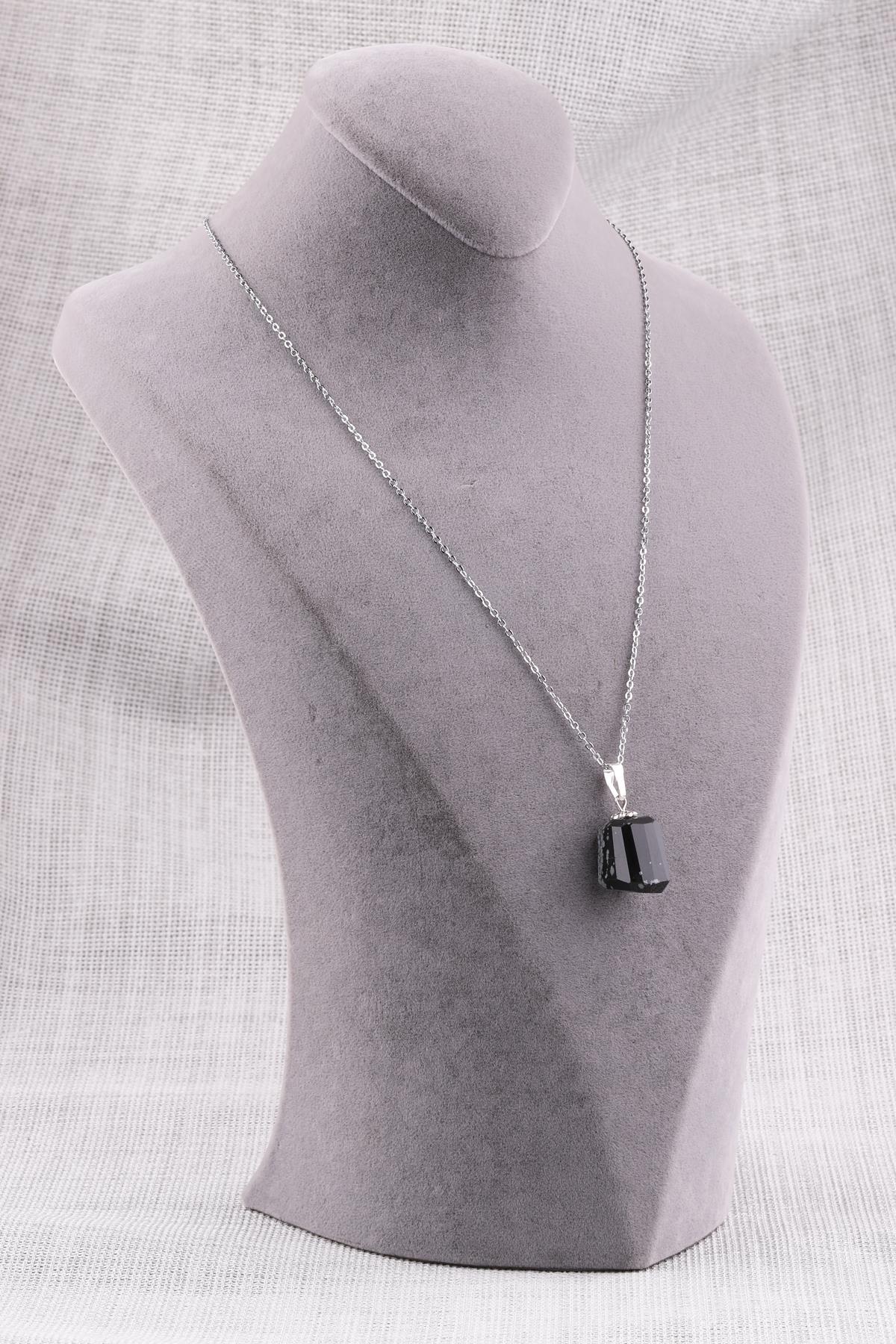 Karlı Obsidyen Doğal Taş Kolye