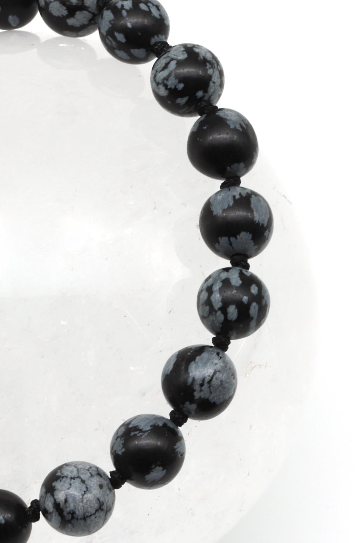 Karlı Obsidyen Doğal Taş Makrome Örme Bileklik