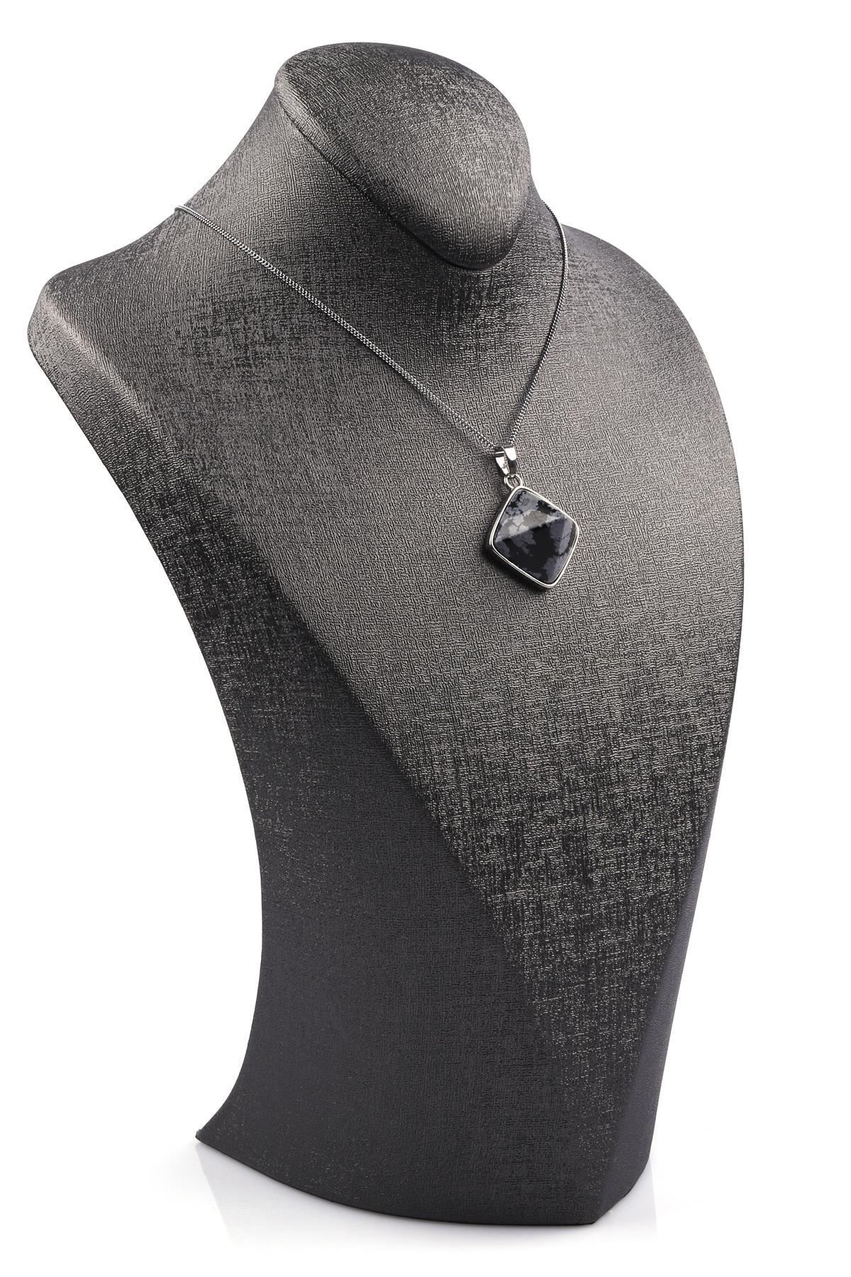 Karlı Obsidyen Doğal Taş Piramit Model Kolye