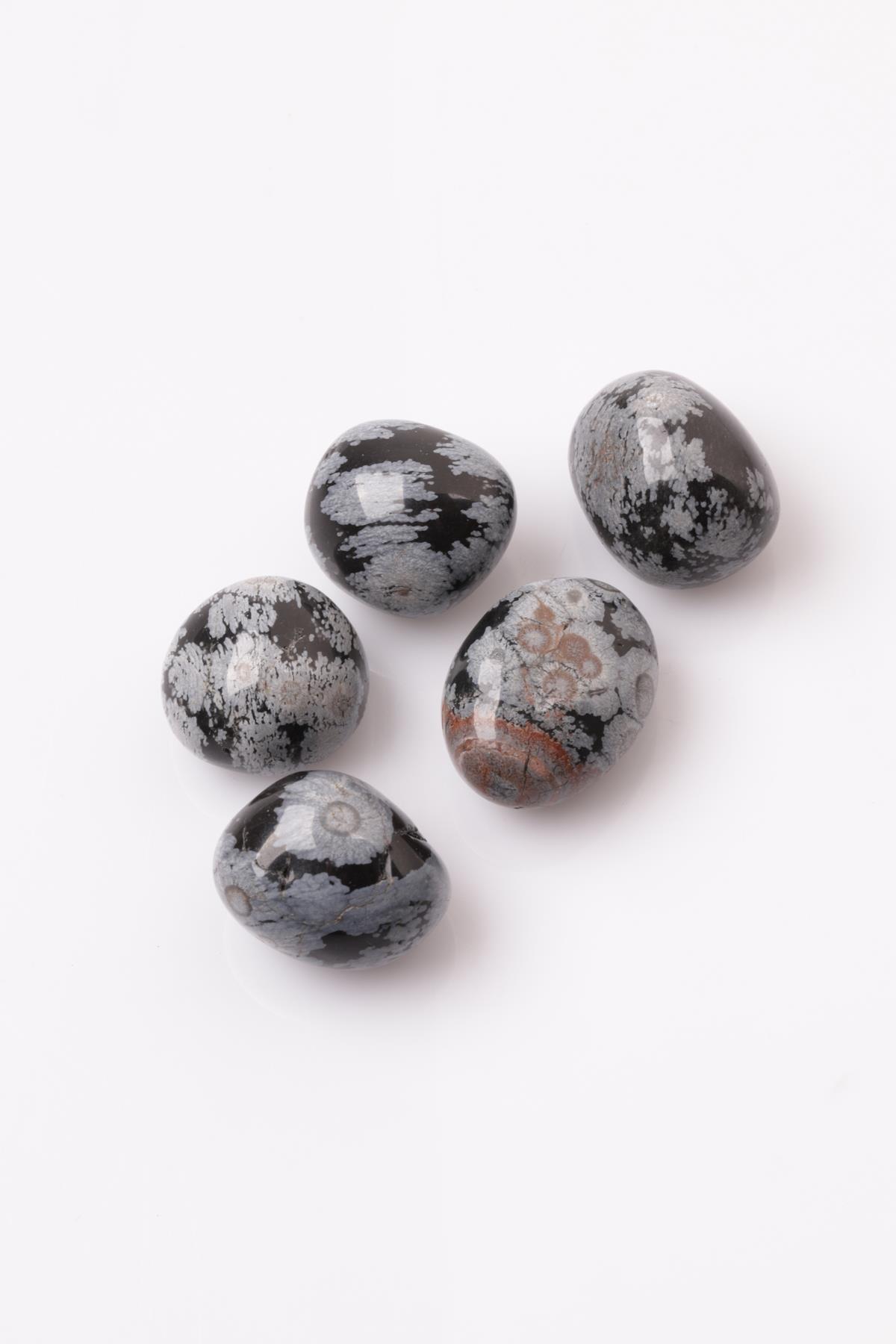 Karlı Obsidyen Doğal Taş Tamburlanmış Parça - Tımbıl