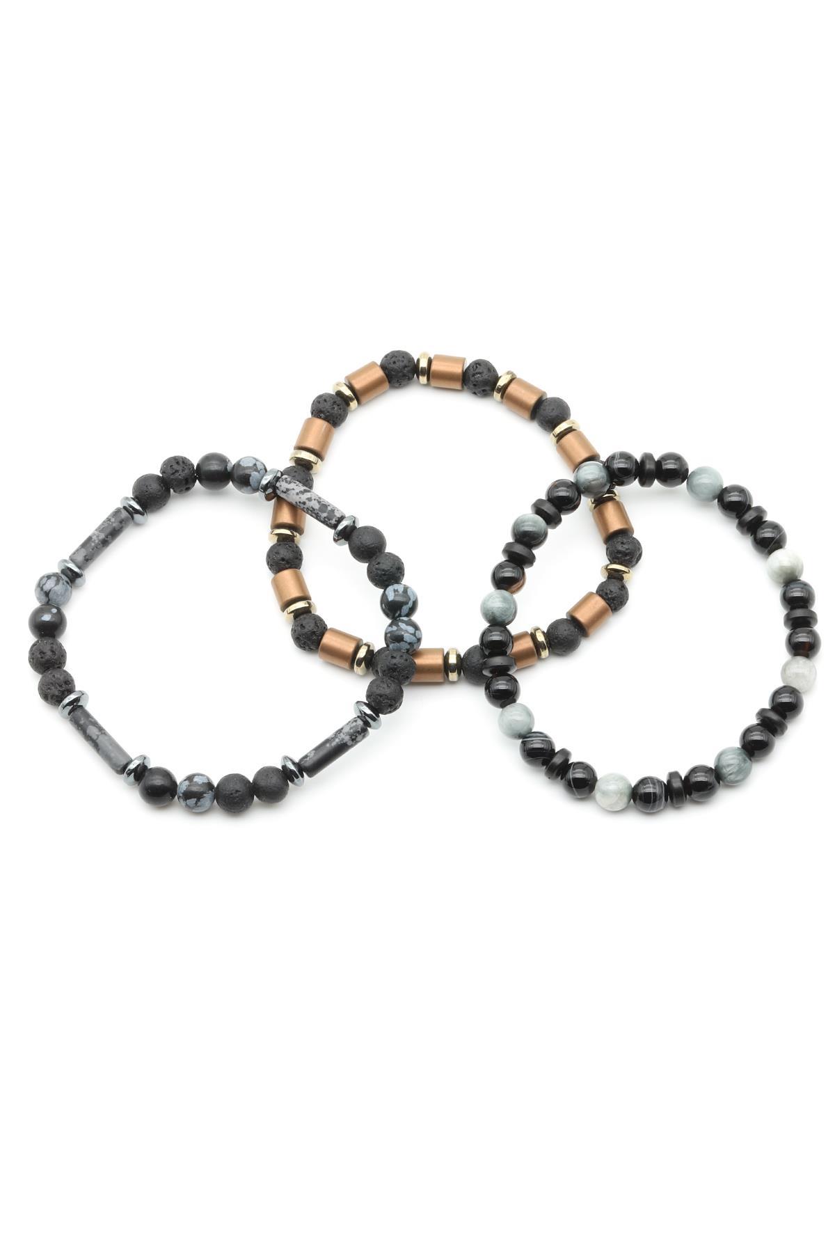 Karlı Obsidyen - Lav - Göz Akik - Kedi Gözü - Oniks - Kokonat - Hematit Doğal Taş Tasarım Bileklik