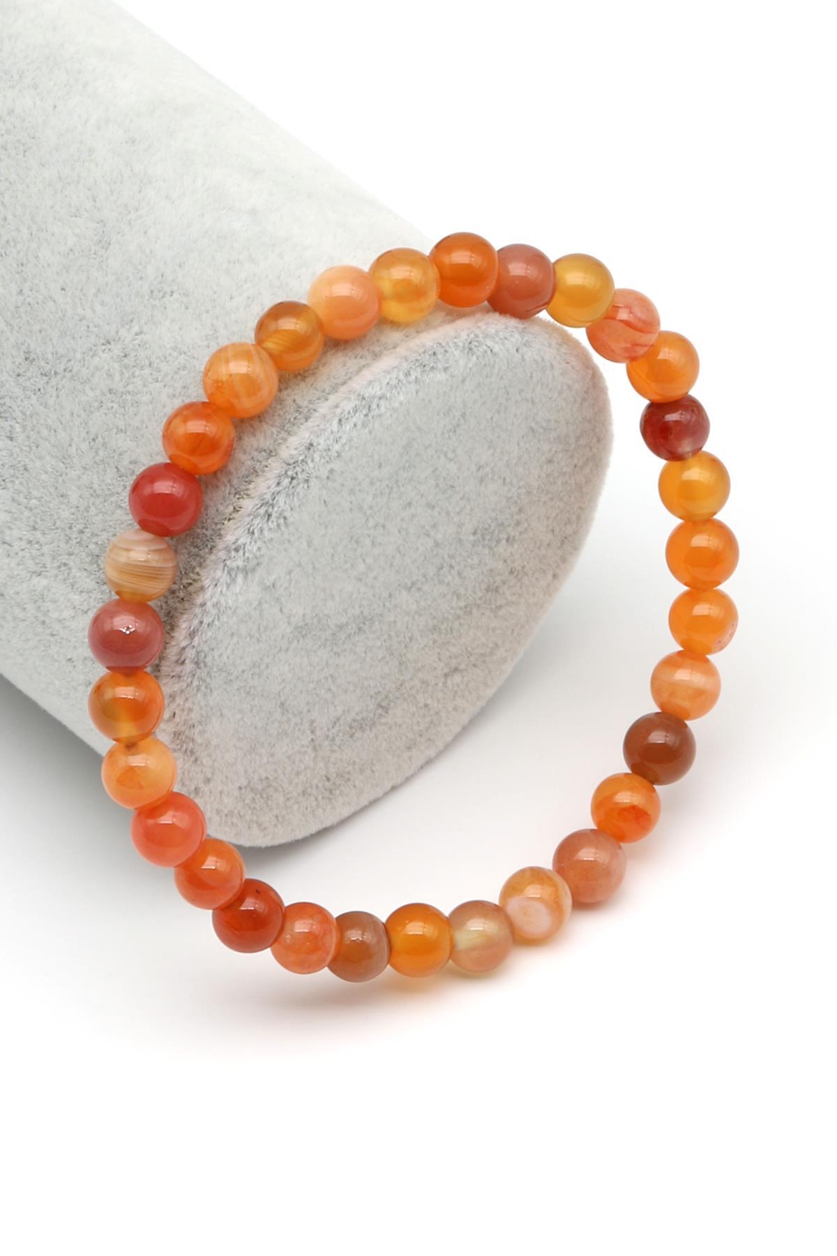 Karnelyan Akik Doğal Taş Bileklik 6 mm Küre Kesim