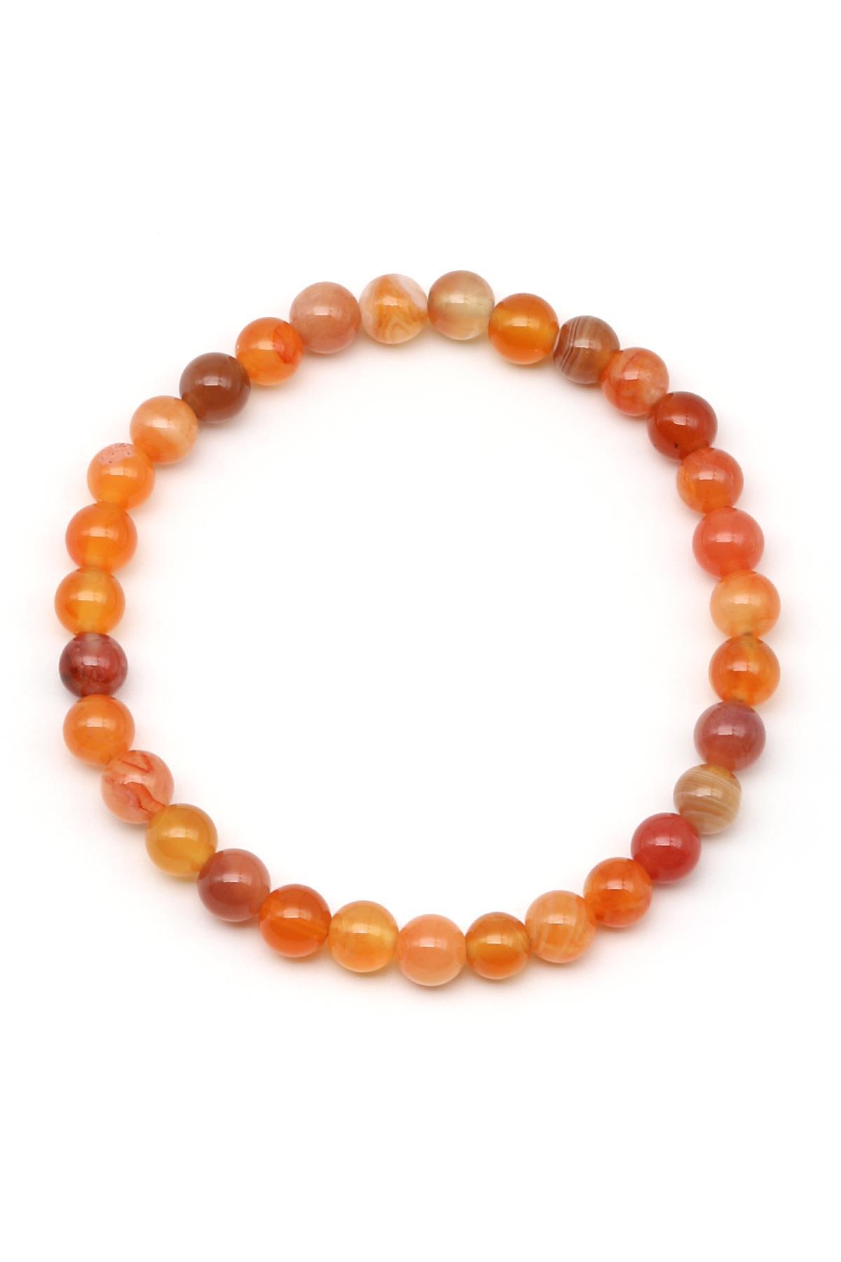 Karnelyan Akik Doğal Taş Bileklik 6 mm Küre Kesim