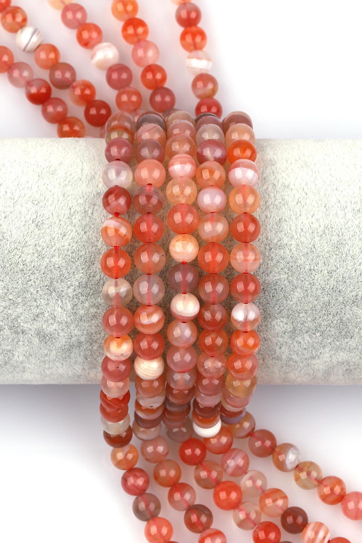 Karnelyan Akik Doğal Taş Dizi 6 mm Küre Kesim