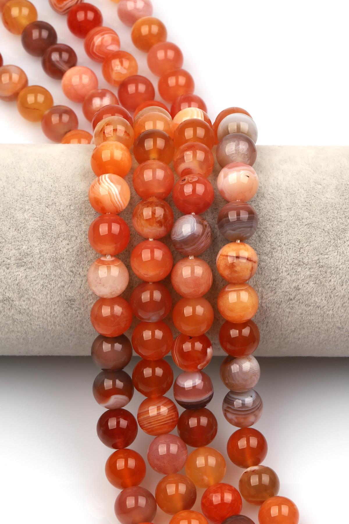 Karnelyan Akik Doğaltaş Dizi 10 mm Küre Kesim