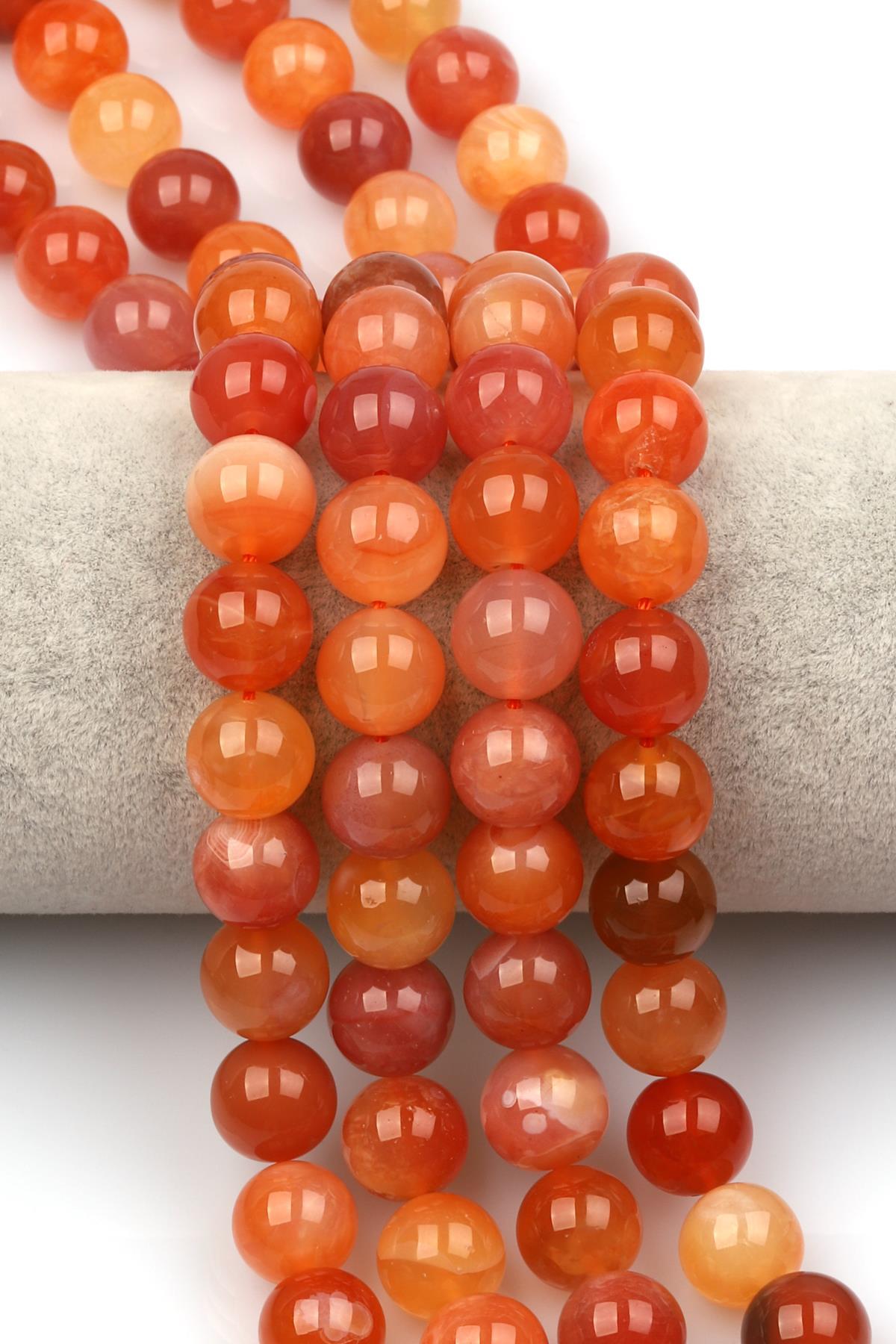 Karnelyan Akik Doğaltaş Dizi 12 mm Küre Kesim