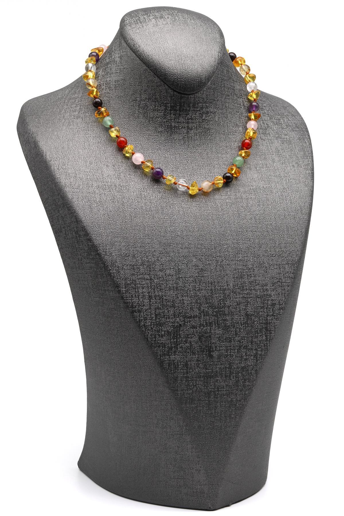 Kehribar-Çakra Doğal Taş Bebek/Çocuk Kolyesi-33 cm