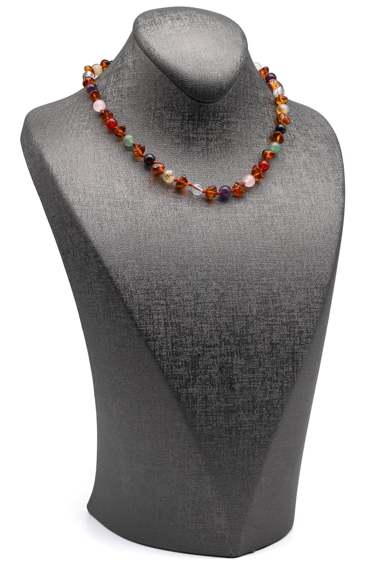 Kehribar-Çakra Doğal Taş Bebek/Çocuk Kolyesi-33 cm