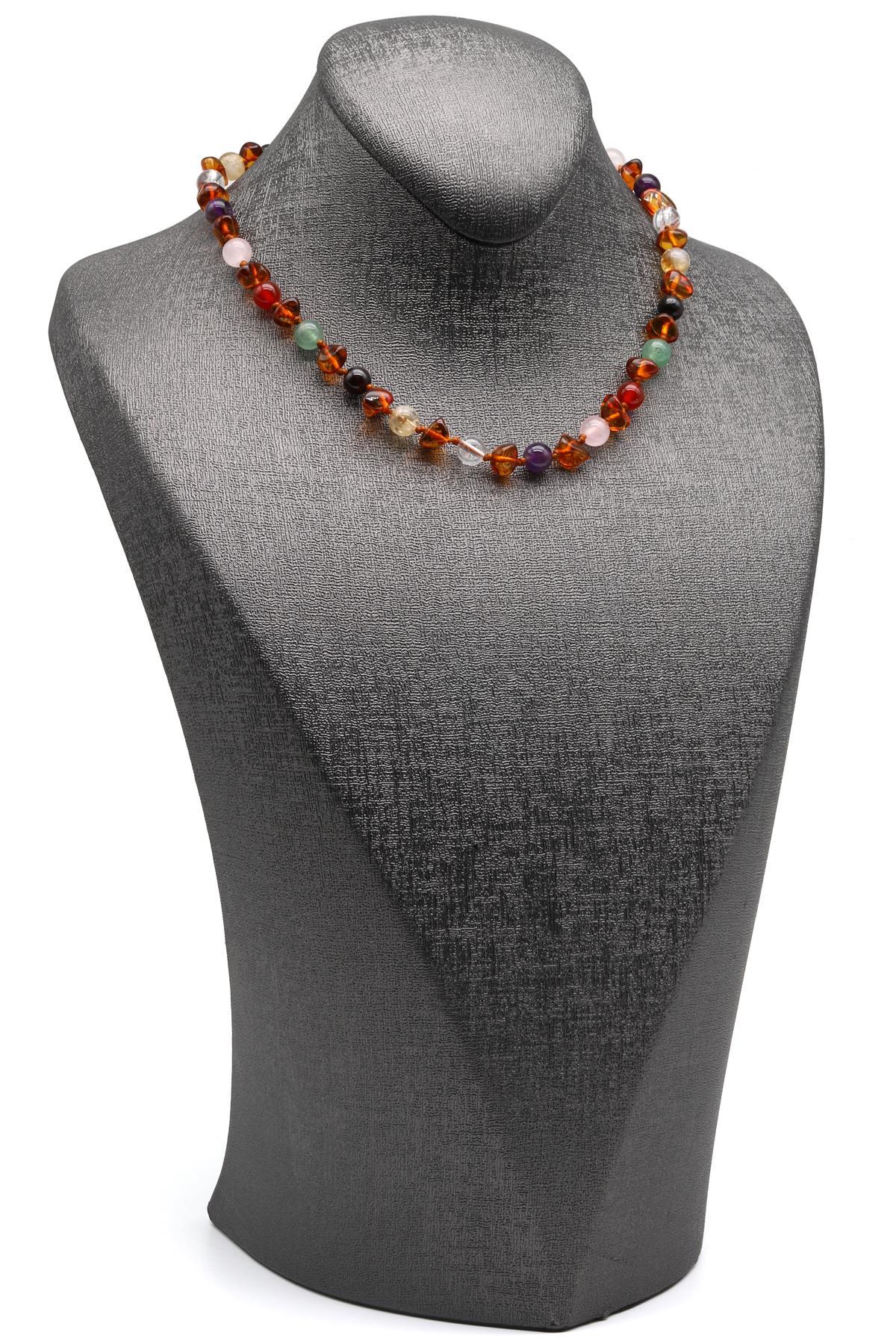 Kehribar-Çakra Doğal Taş Bebek/Çocuk Kolyesi-33 cm