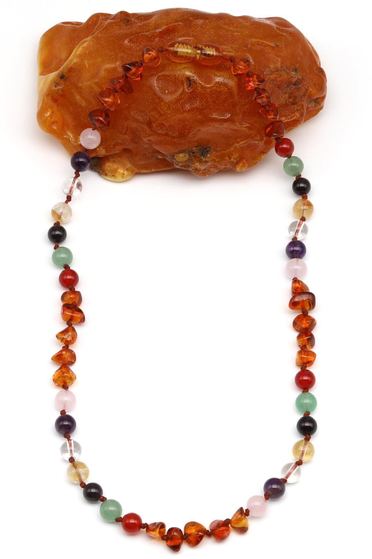 Kehribar-Çakra Doğal Taş Bebek/Çocuk Kolyesi-35 cm