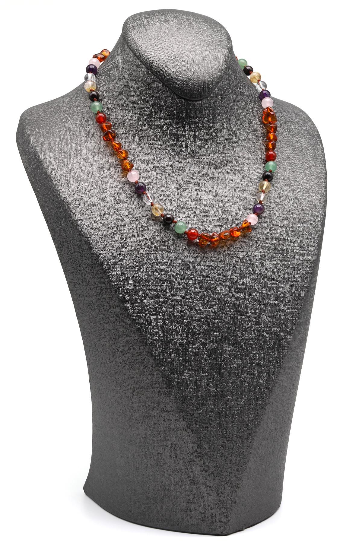 Kehribar-Çakra Doğal Taş Bebek/Çocuk Kolyesi-35 cm