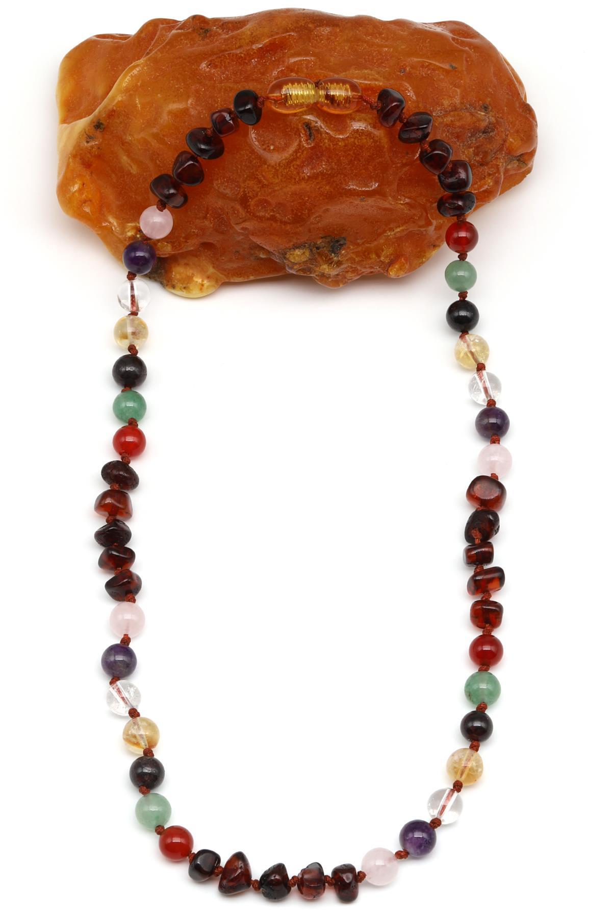 Kehribar-Çakra Doğal Taş Bebek/Çocuk Kolyesi-35 cm