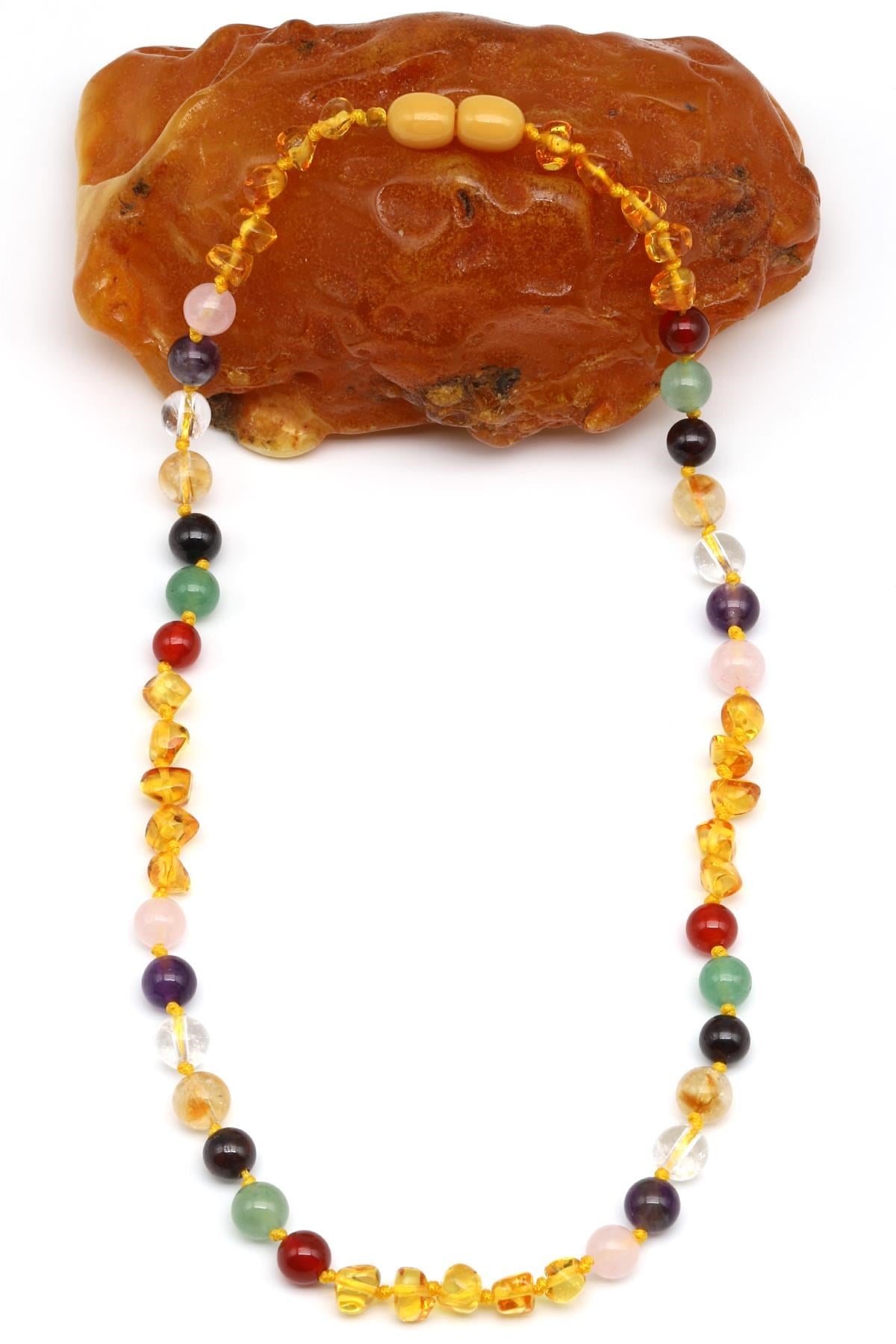 Kehribar-Çakra Doğal Taş Bebek/Çocuk Kolyesi-35 cm