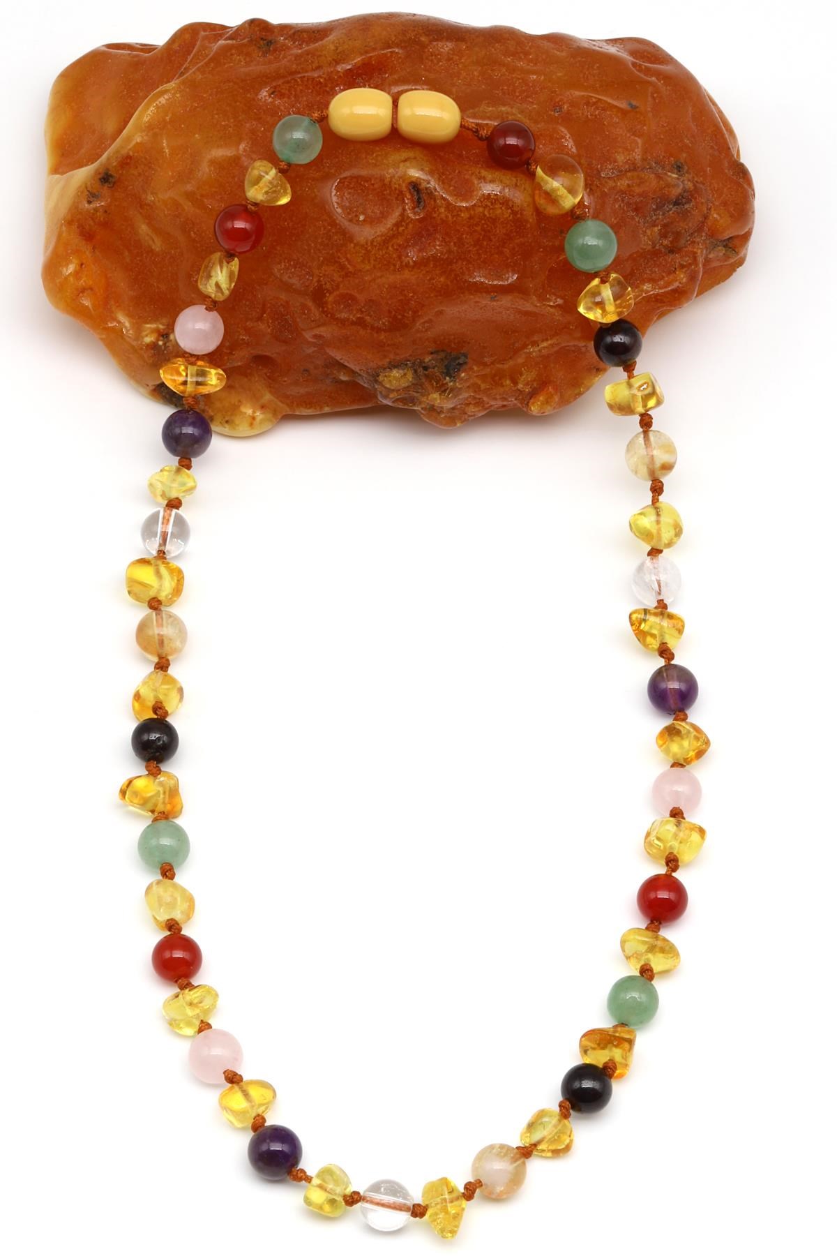 Kehribar-Çakra Doğal Taş Bebek/Çocuk Kolyesi-33 cm