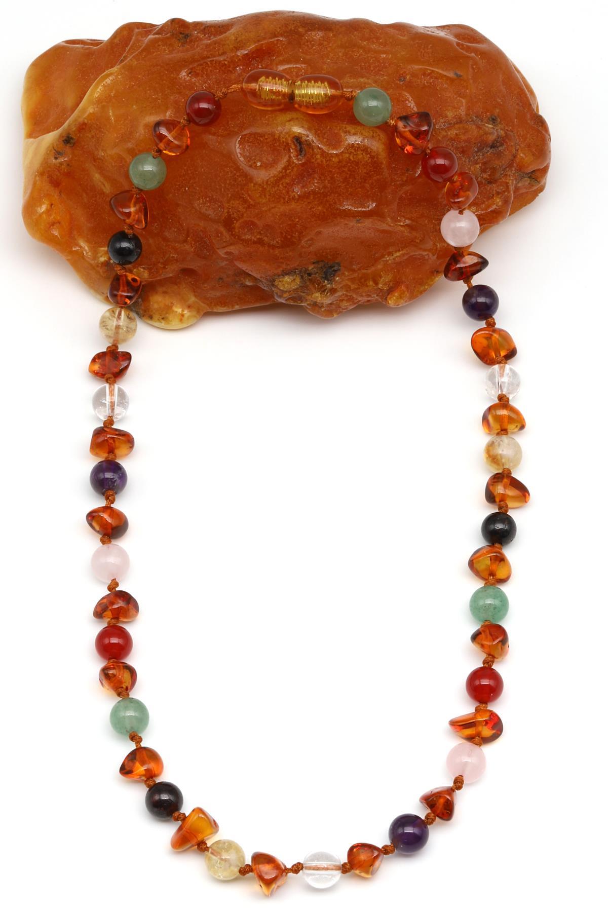 Kehribar-Çakra Doğal Taş Bebek/Çocuk Kolyesi-33 cm