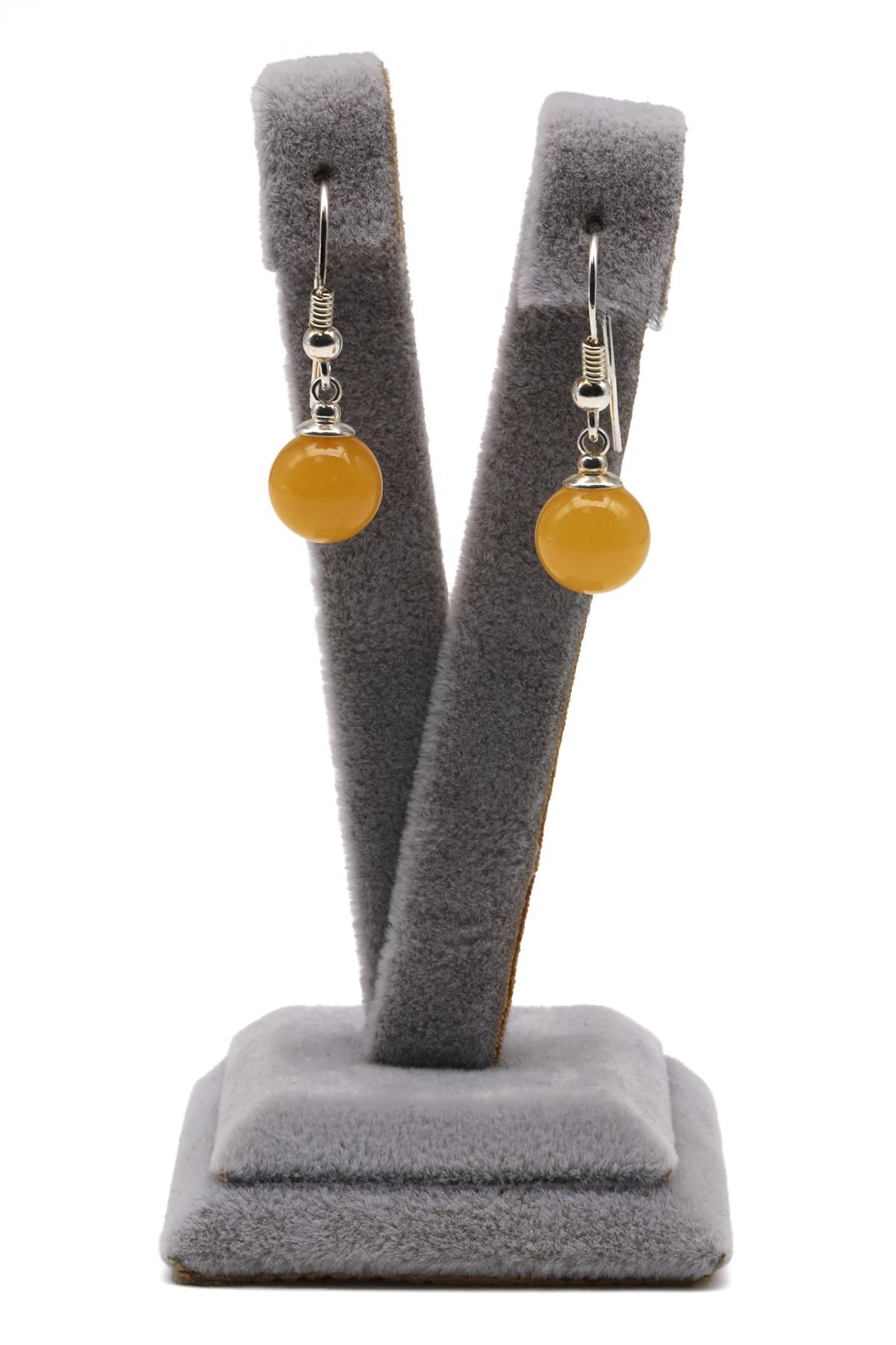 Kehribar Doğal Taş 925 Ayar Gümüş Küpe