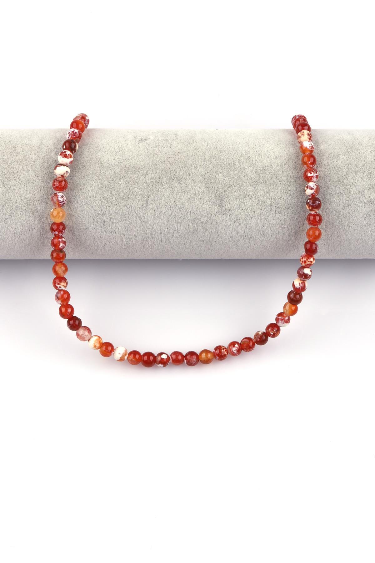 Kiremit Rengi Akik Doğal Taş Dizi 6 mm Küre Kesim