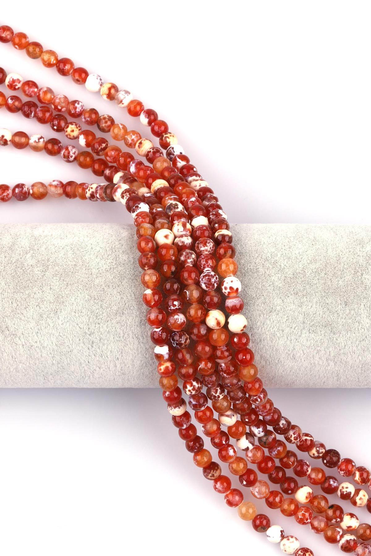 Kiremit Rengi Akik Doğal Taş Dizi 6 mm Küre Kesim