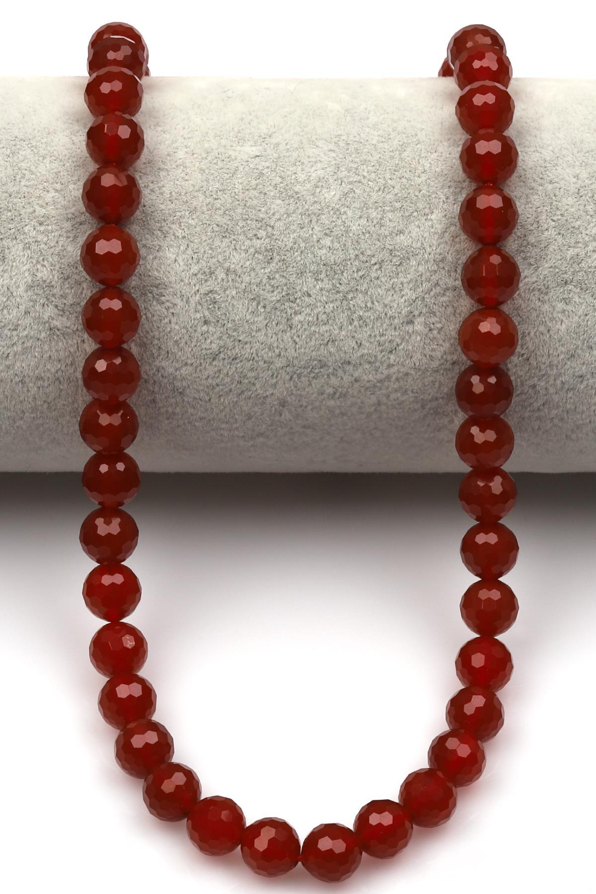 Kırmızı Akik (A Kalite) Doğaltaş Dizi 8 mm Fasetli Küre Kesim