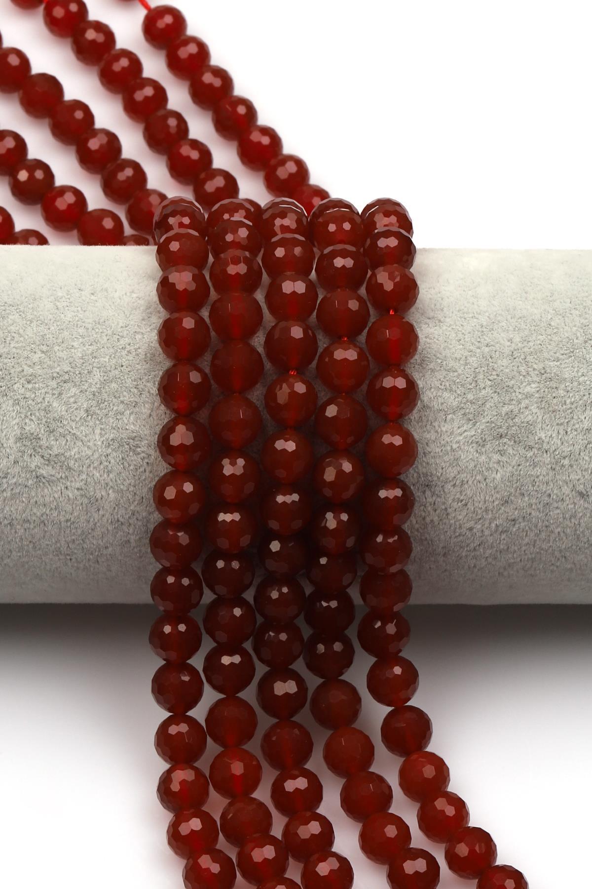 Kırmızı Akik (A Kalite) Doğaltaş Dizi 8 mm Fasetli Küre Kesim