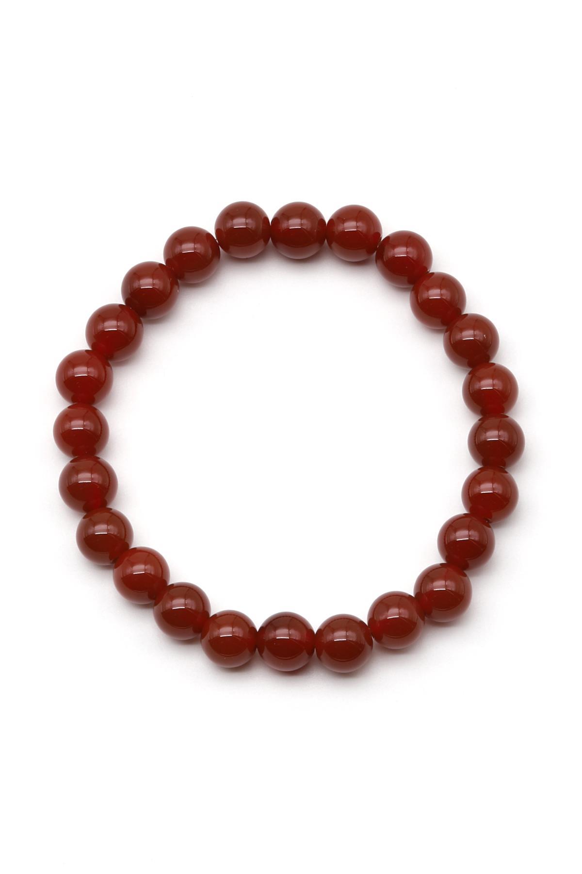 Kırmızı Akik Doğal Taş Bileklik 8 mm Küre Kesim