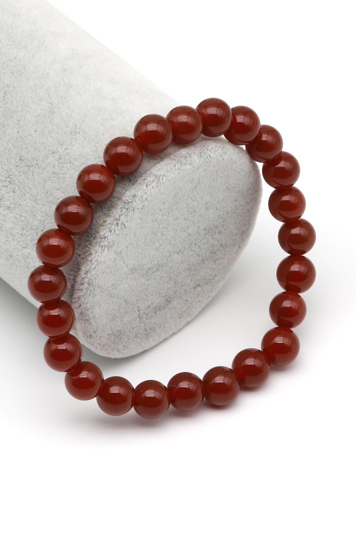 Kırmızı Akik Doğal Taş Bileklik 8 mm Küre Kesim