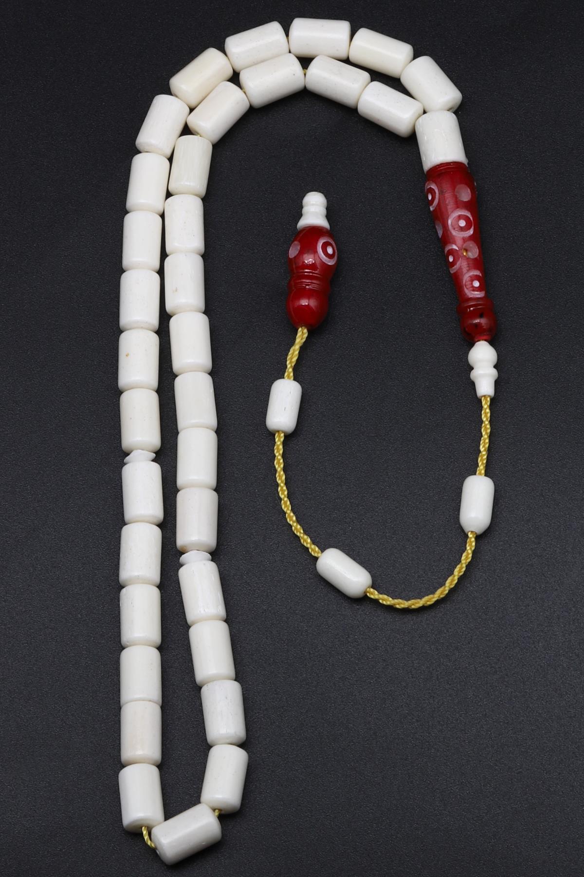 Kırmızı İmameli Kemik Tesbih 6 x 9 mm Silindir Kesim