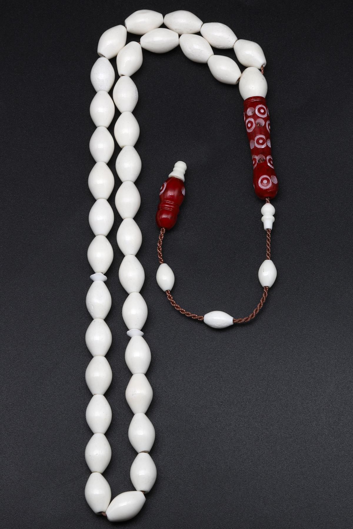 Kırmızı İmameli Kemik Tesbih 7 x 11 mm Arpa Kesim