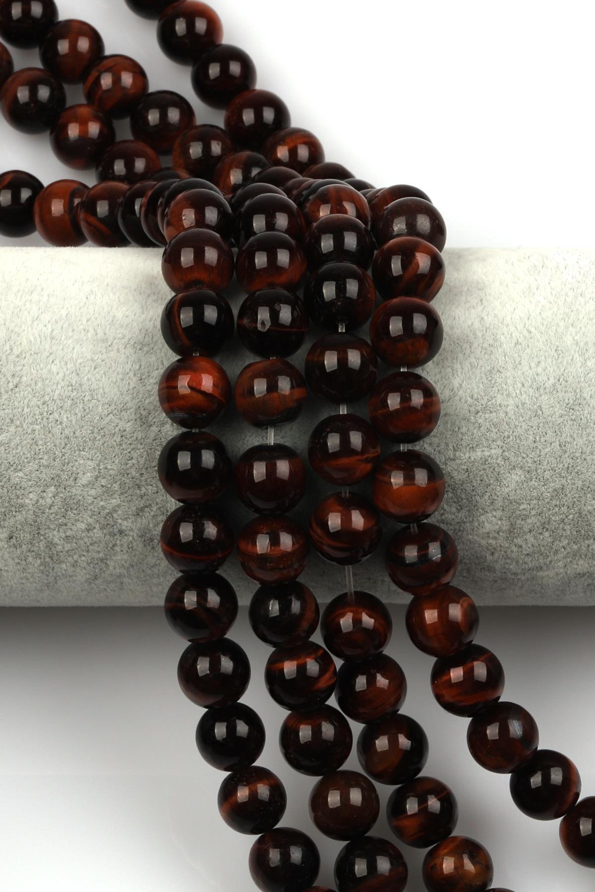 Kırmızı Kaplan Gözü ( AB Kalite ) Doğal Taş Dizi 10 mm Küre Kesim