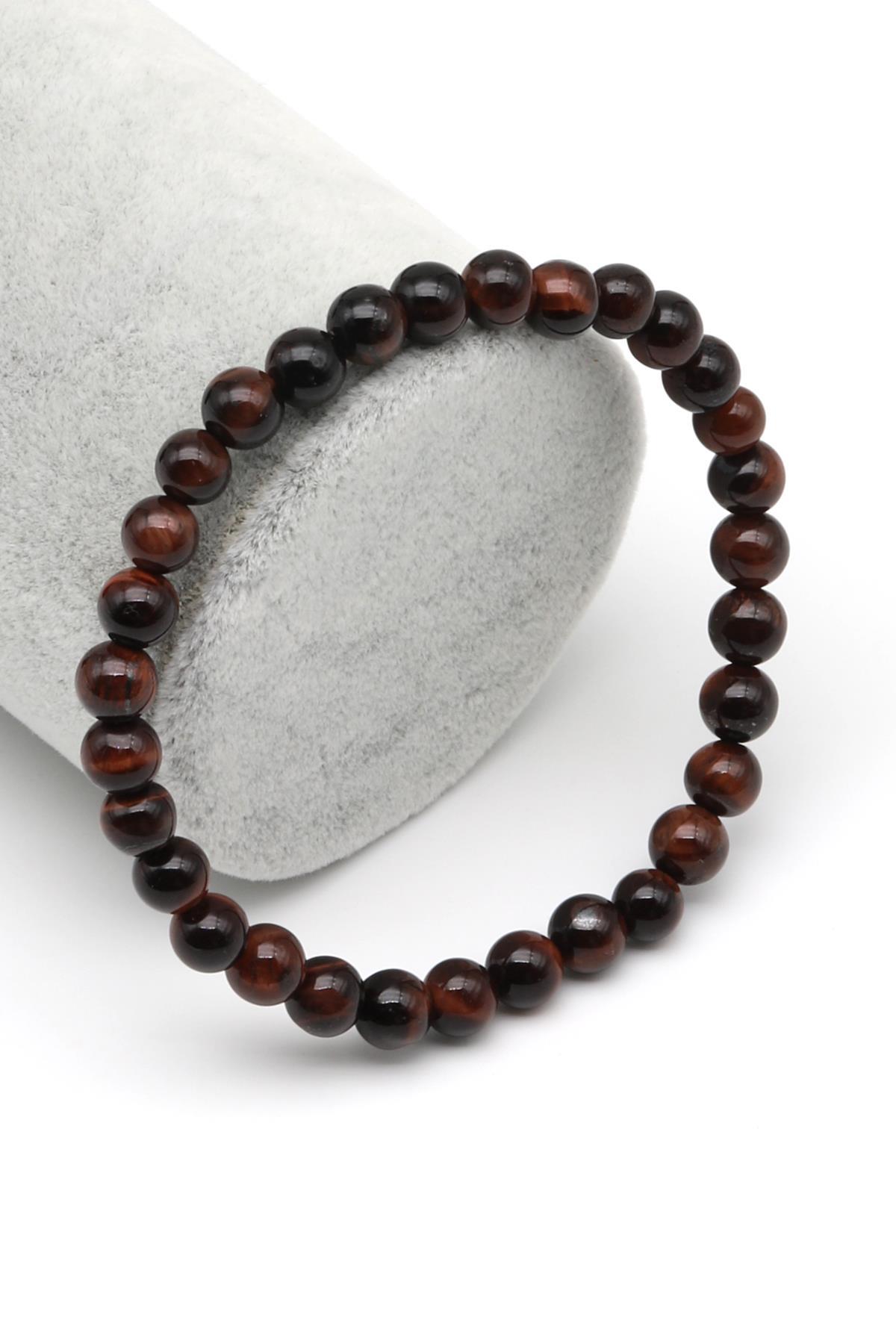 Kırmızı Kaplan Gözü Doğal Taş Bileklik 6 mm Küre Kesim