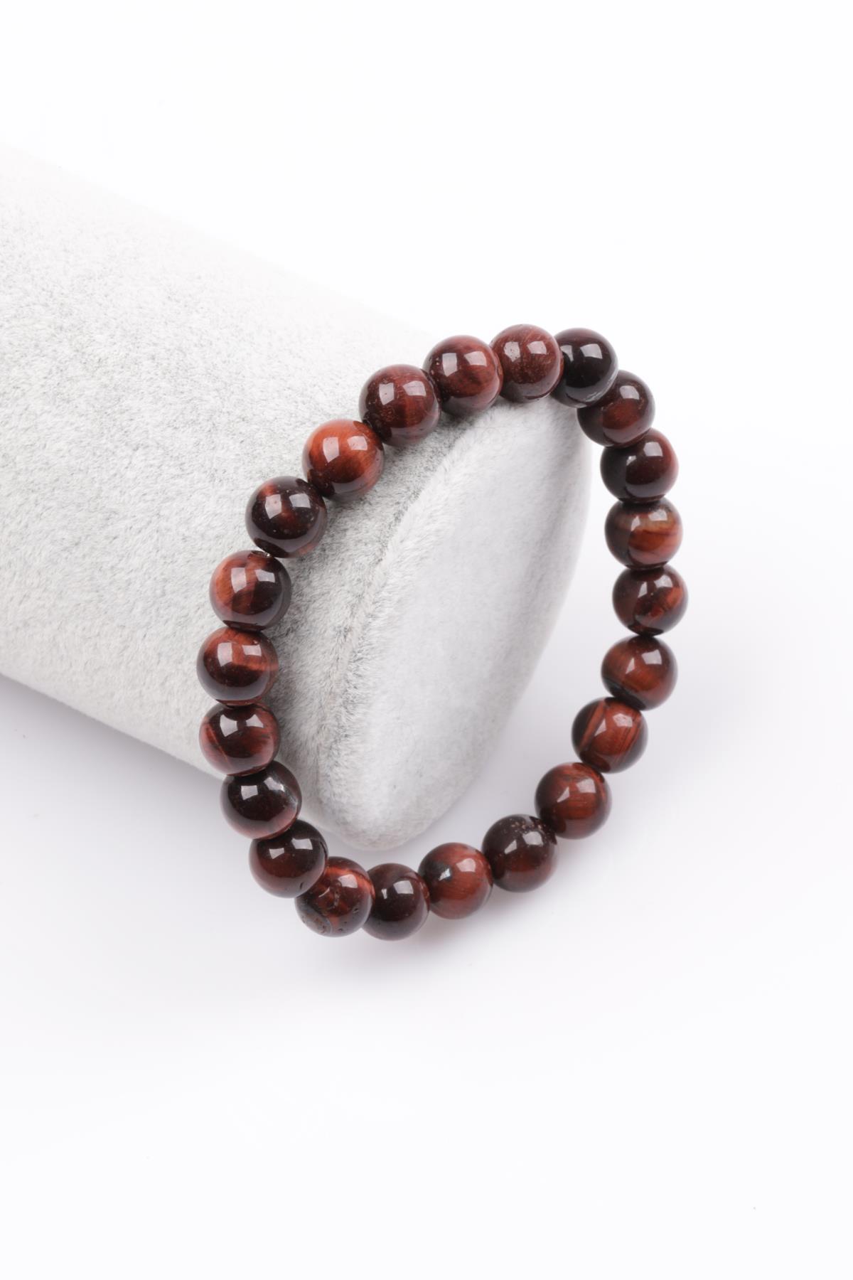 Kırmızı Kaplan Gözü Doğal Taş Bileklik 8 mm Küre Kesim