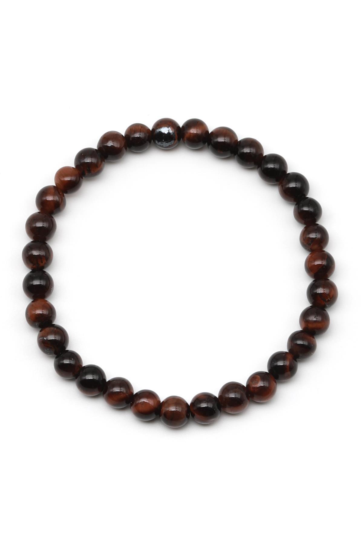 Kırmızı Kaplan Gözü Doğal Taş Bileklik 6 mm Küre Kesim