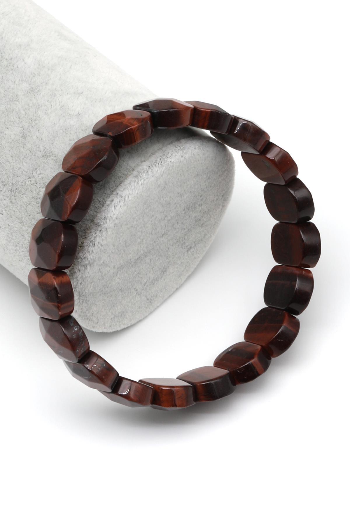 Kırmızı Kaplan Gözü Doğal Taş Bileklik 11 x 15 mm Özel Kesim