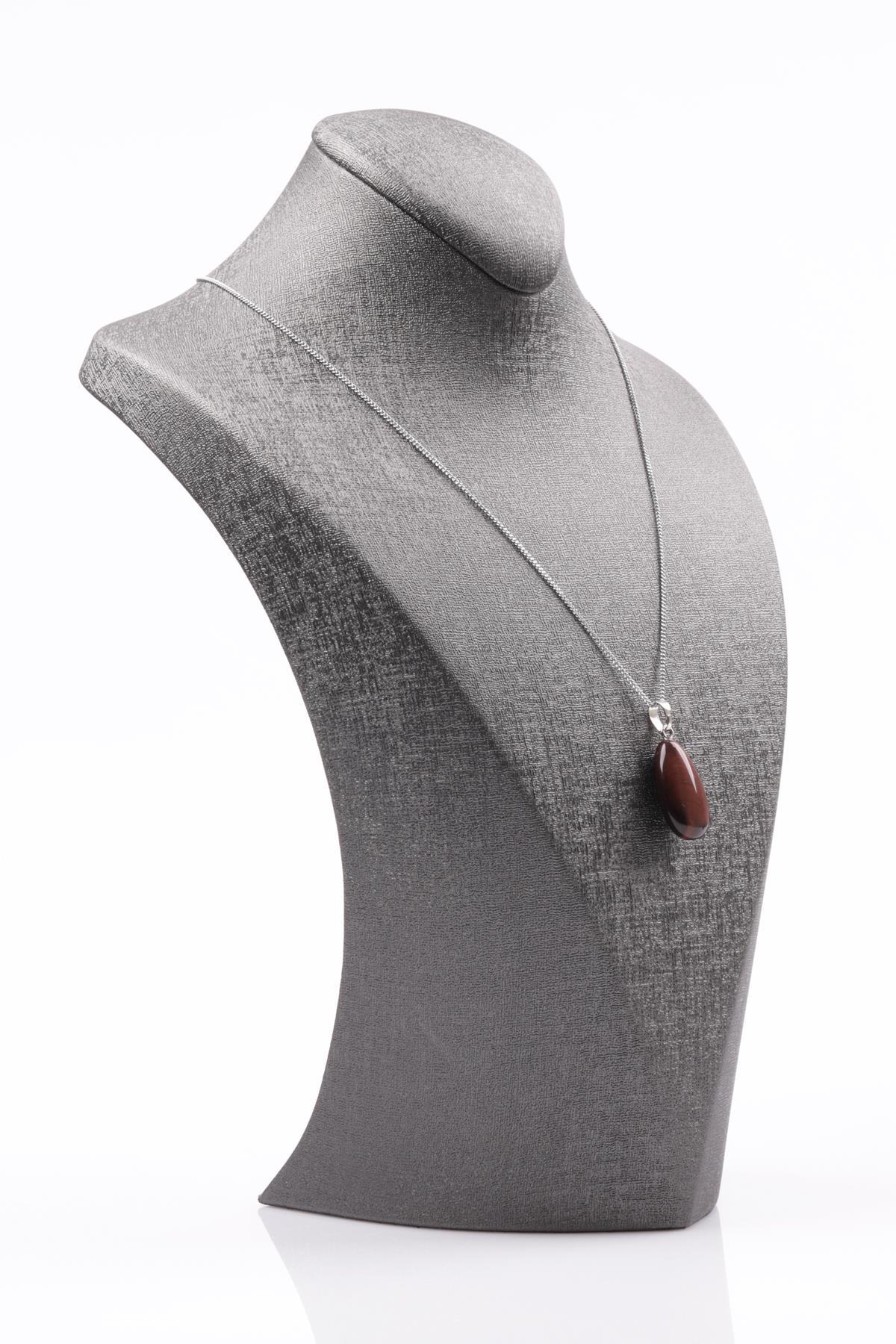 Kırmızı Kaplan Gözü Doğal Taş Damla Kesim Kolye