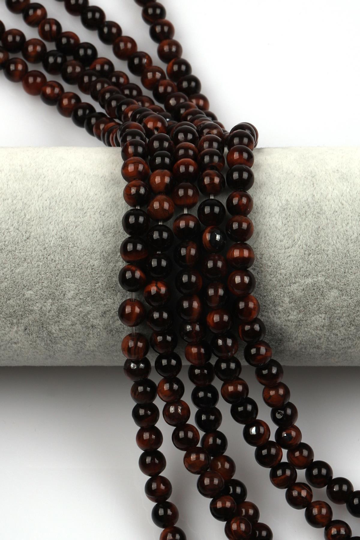 Kırmızı Kaplan Gözü Doğal Taş Dizi 6 mm Küre Kesim