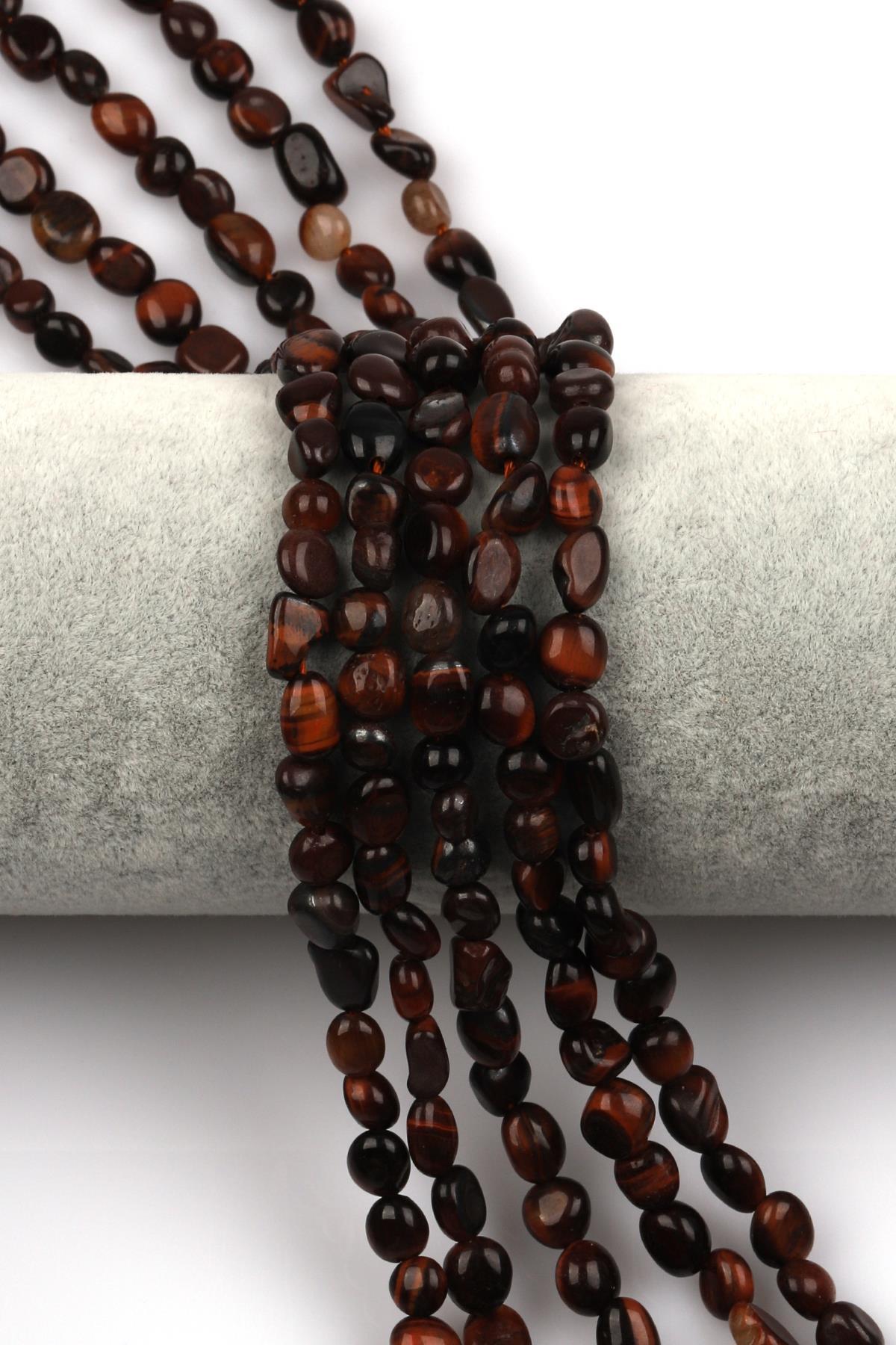 Kırmızı Kaplan Gözü Doğal Taş Dizi 6 x 8 mm Mercimek Kesim