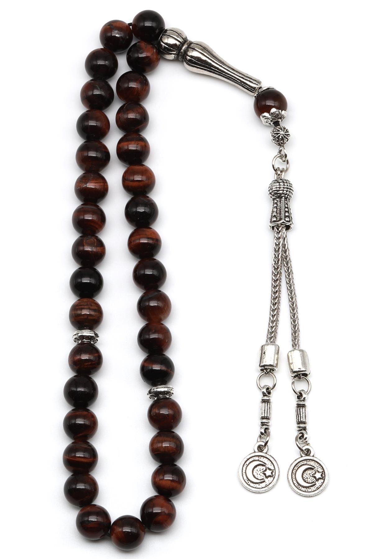 Kırmızı Kaplan Gözü Doğal Taş Tesbih 8 mm Küre Kesim