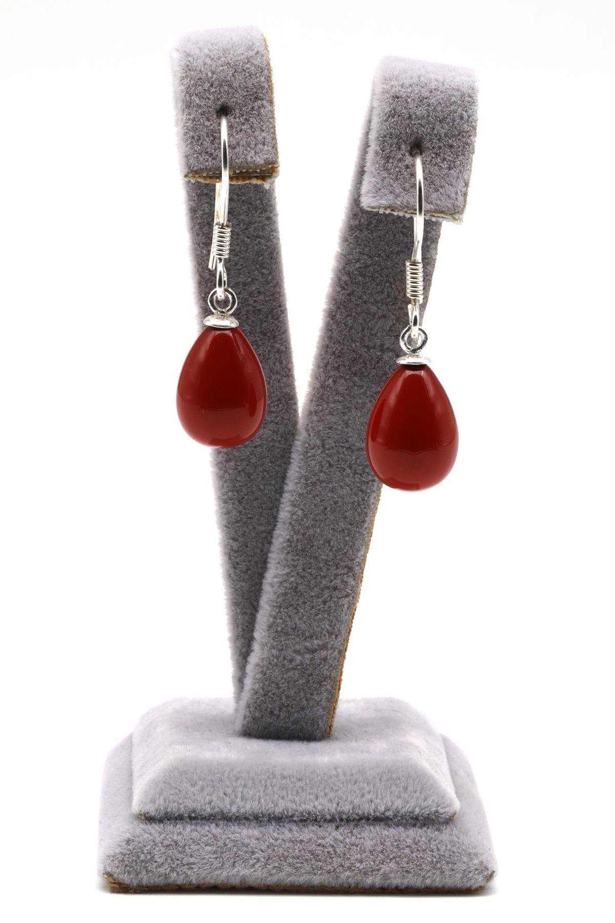 Kırmızı Renkli Mayorka İnci Doğal Taş 925 Ayar Gümüş Küpe