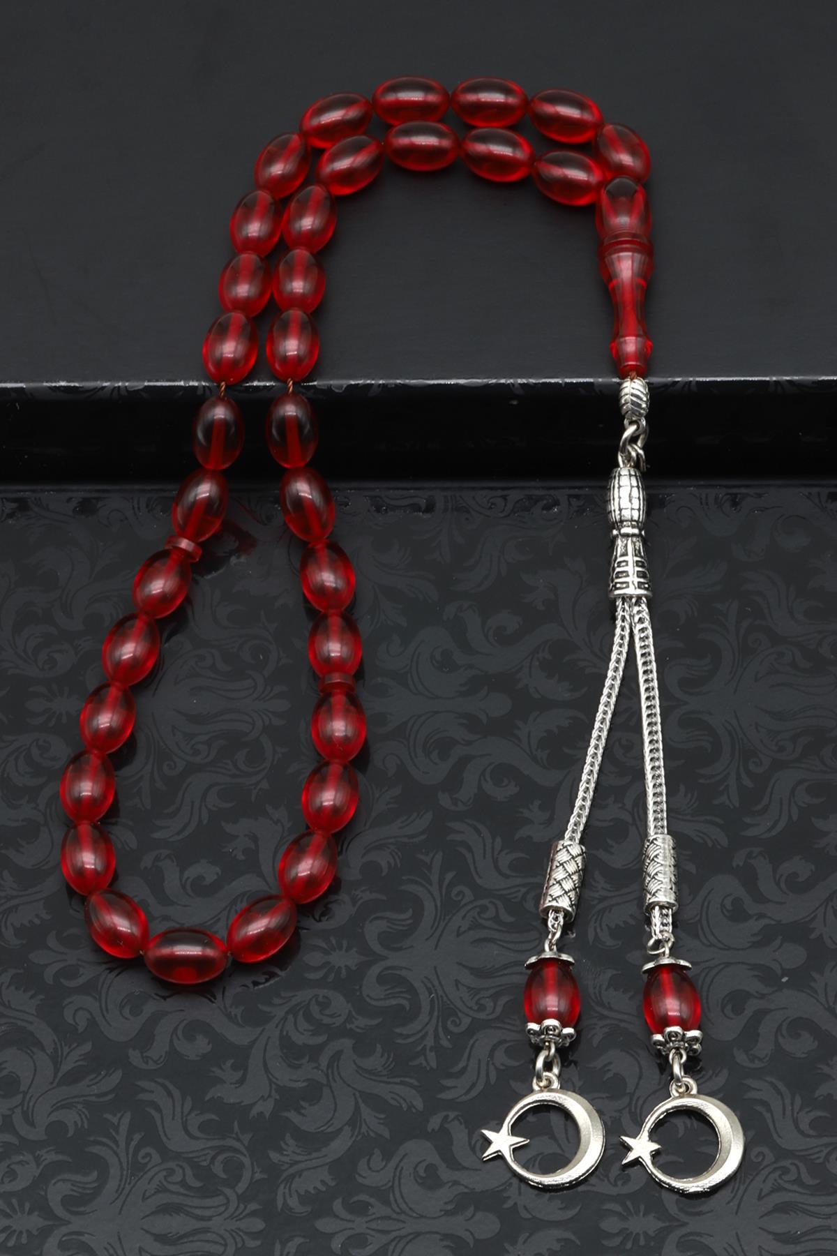 Kırmızı Sıkma Tesbih 6 x 10 mm Arpa Kesim