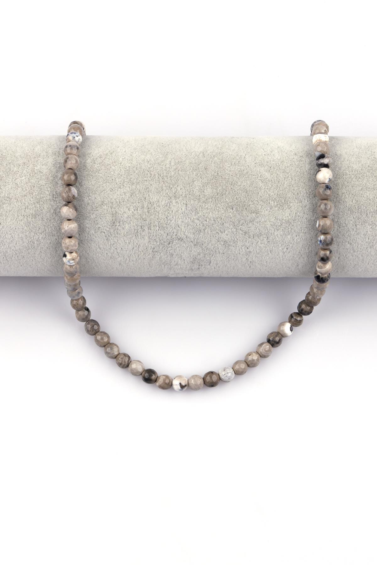 Koyu Gri Akik Doğal Taş Dizi 6 mm Fasetli Küre Kesim