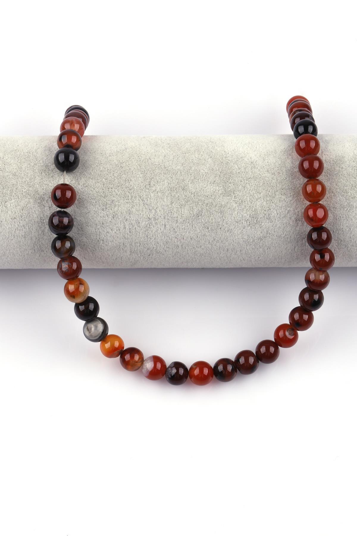 Koyu Kahverengi Akik Doğal Taş Dizi 10 mm Küre Kesim