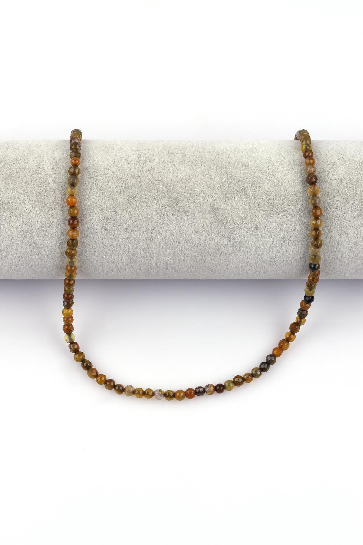 Koyu Kahverengi Akik Doğal Taş Dizi 4 mm Fasetli Küre Kesim