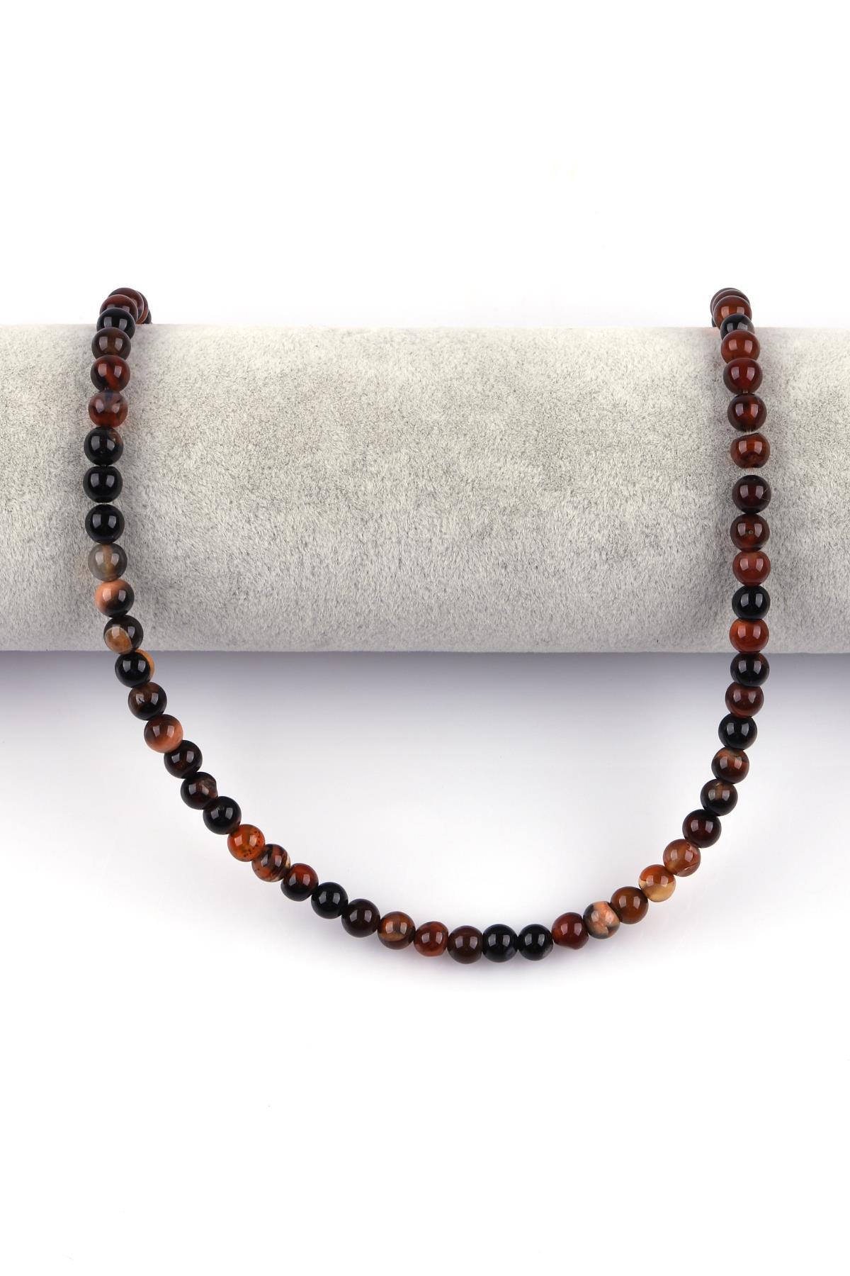 Koyu Kahverengi Akik Doğal Taş Dizi 6 mm Küre Kesim