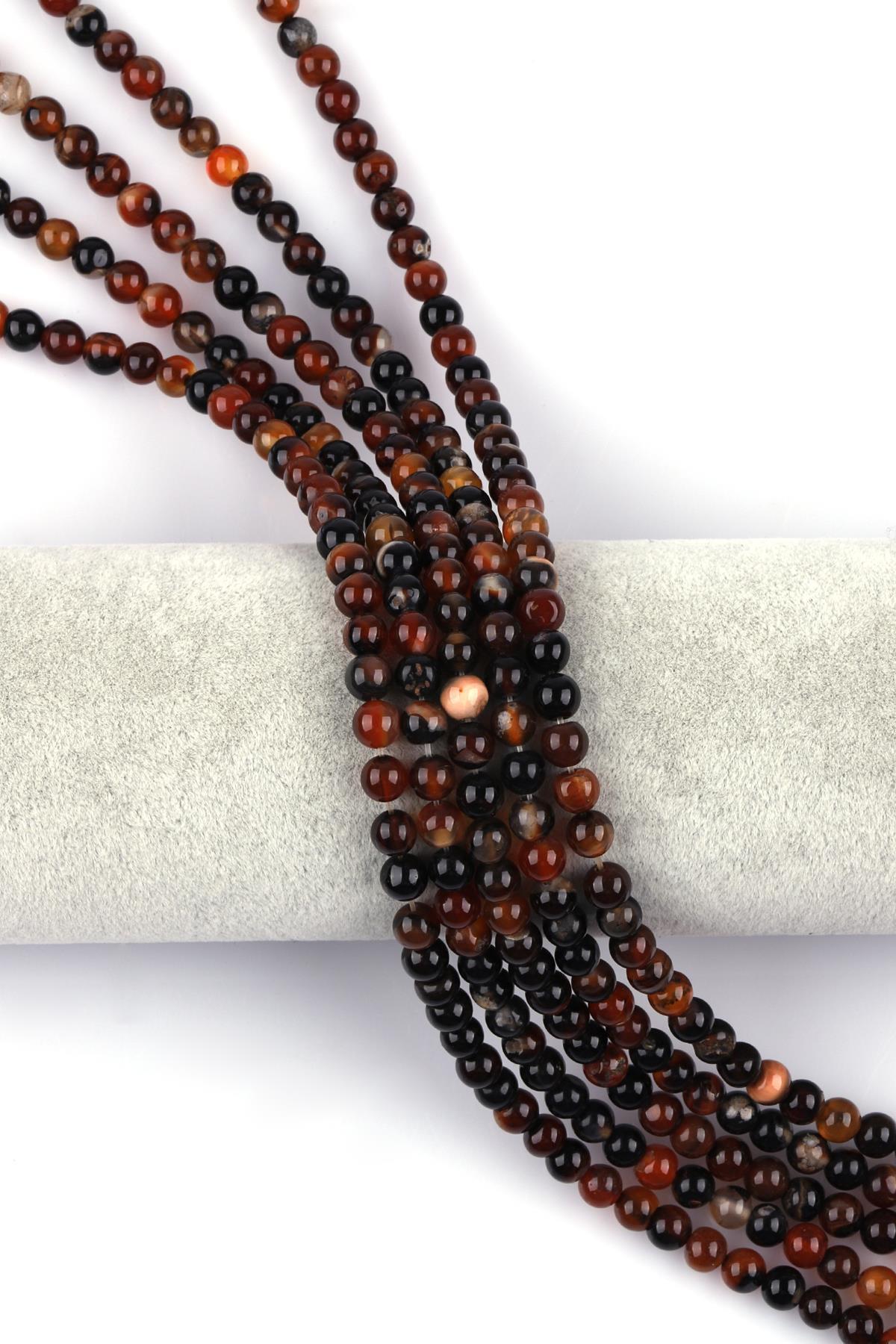 Koyu Kahverengi Akik Doğal Taş Dizi 6 mm Küre Kesim