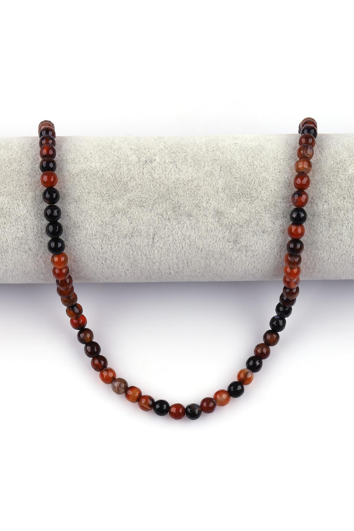 Koyu Kahverengi Akik Doğal Taş Dizi 6 mm Küre Kesim