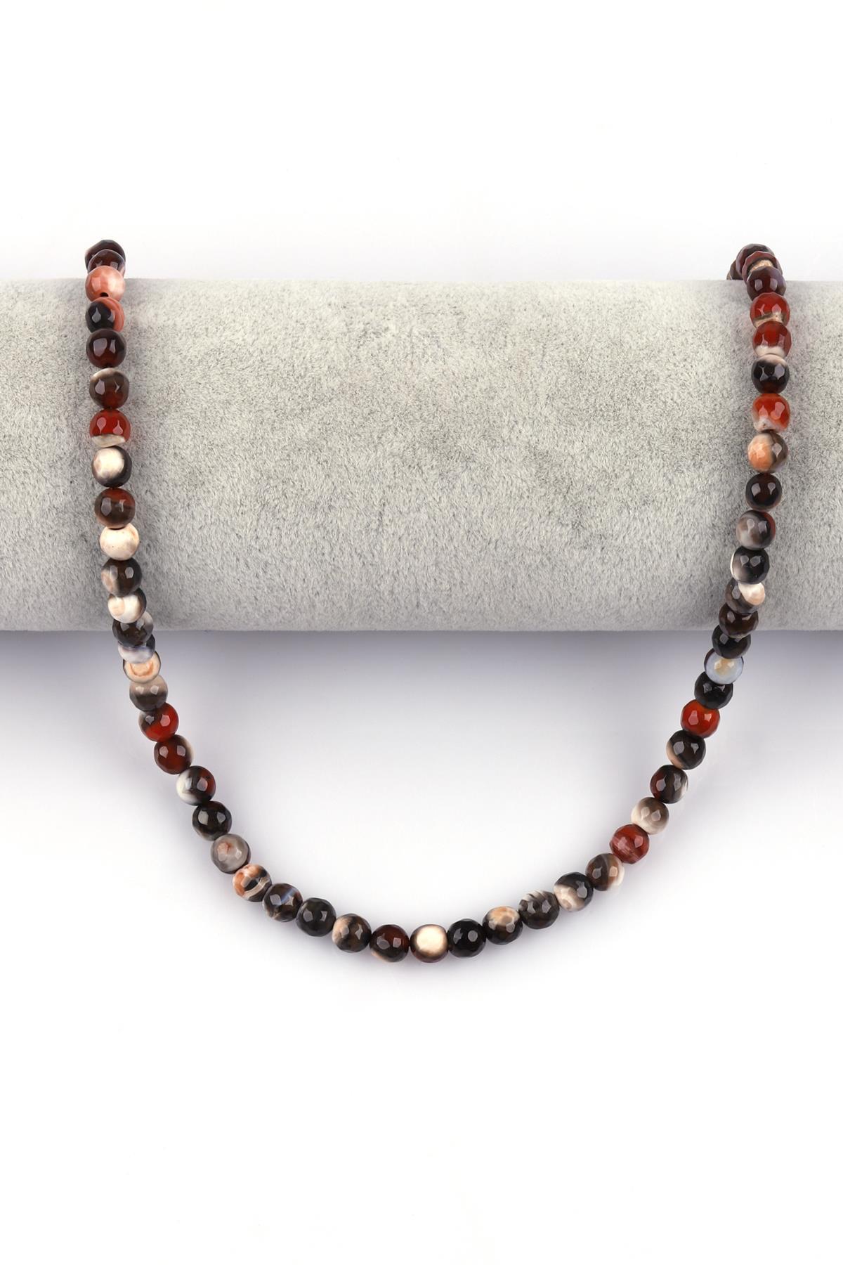 Koyu Kahverengi Akik Doğal Taş Dizi 6 mm Fasetli Küre Kesim