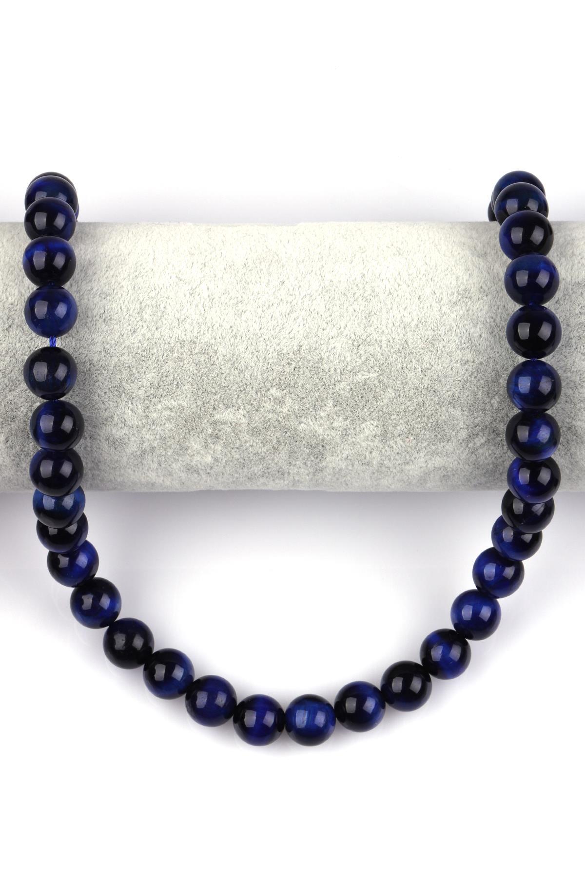 Koyu Lacivert Kaplan Gözü Doğal Taş Dizi 10 mm Küre Kesim